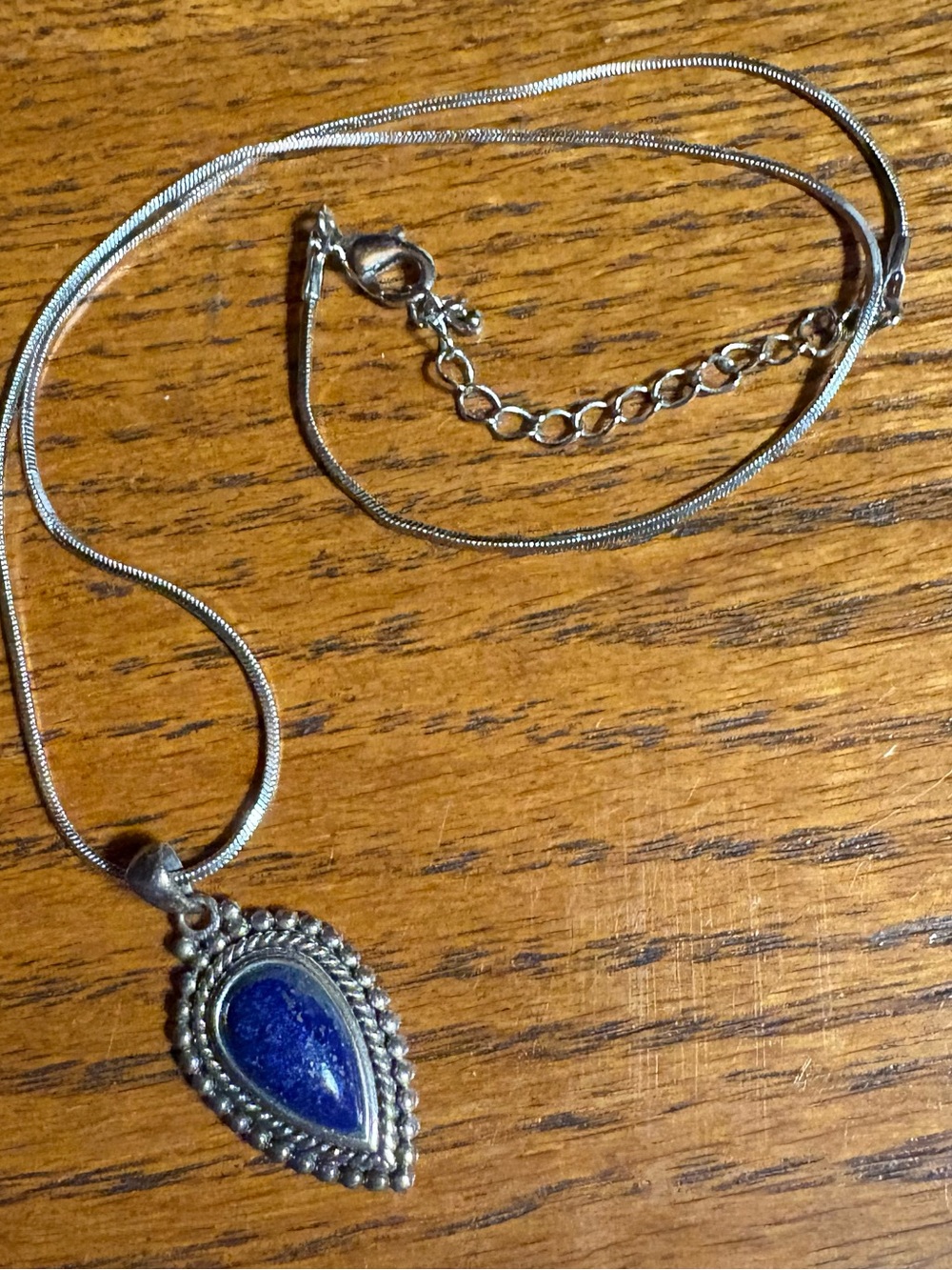 Silver 925 Teardrop Lapis Pendant Necklace